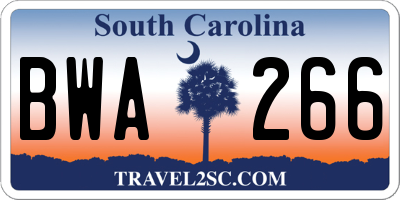 SC license plate BWA266