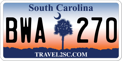 SC license plate BWA270