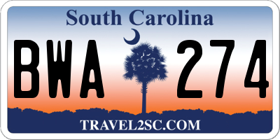 SC license plate BWA274