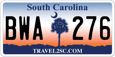 SC license plate BWA276