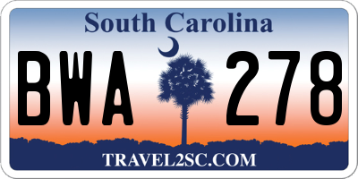 SC license plate BWA278
