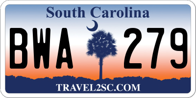 SC license plate BWA279