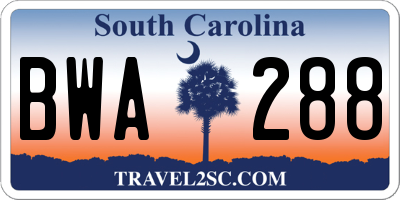 SC license plate BWA288