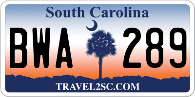 SC license plate BWA289