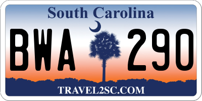 SC license plate BWA290