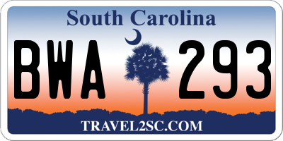 SC license plate BWA293