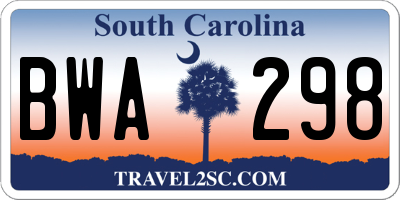 SC license plate BWA298