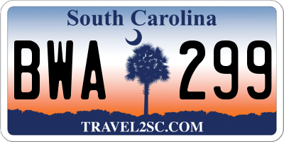 SC license plate BWA299