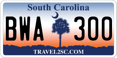 SC license plate BWA300