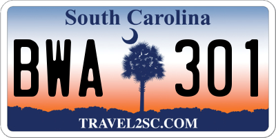 SC license plate BWA301