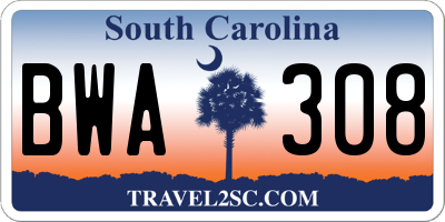 SC license plate BWA308