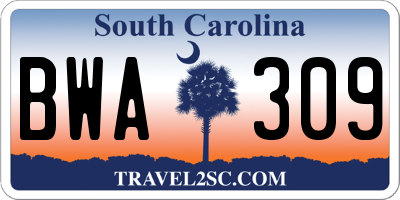 SC license plate BWA309