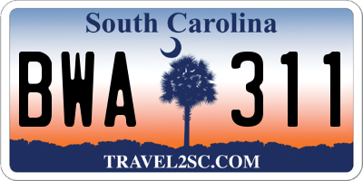 SC license plate BWA311