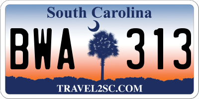 SC license plate BWA313