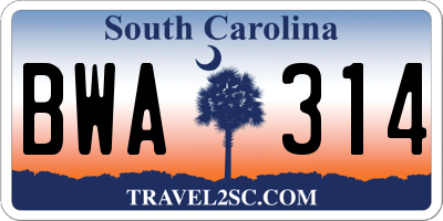 SC license plate BWA314