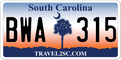 SC license plate BWA315