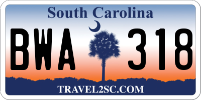 SC license plate BWA318