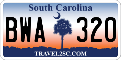 SC license plate BWA320