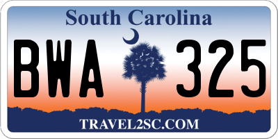 SC license plate BWA325