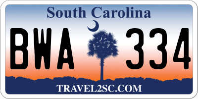 SC license plate BWA334