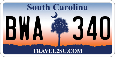SC license plate BWA340
