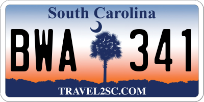SC license plate BWA341