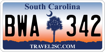 SC license plate BWA342