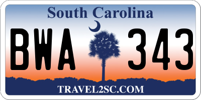 SC license plate BWA343
