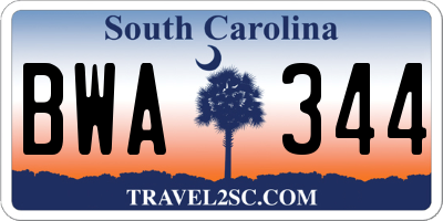 SC license plate BWA344