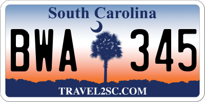 SC license plate BWA345