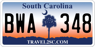 SC license plate BWA348