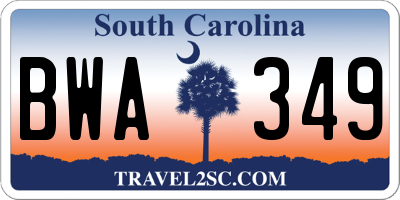 SC license plate BWA349