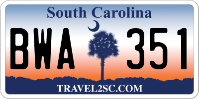 SC license plate BWA351