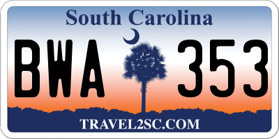 SC license plate BWA353
