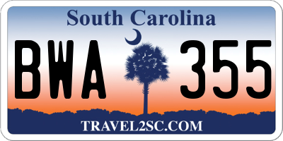 SC license plate BWA355