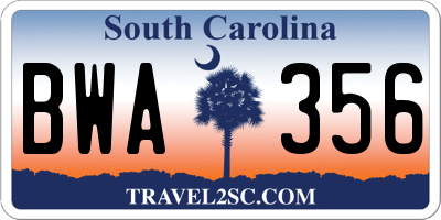 SC license plate BWA356