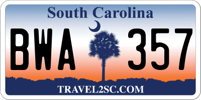 SC license plate BWA357