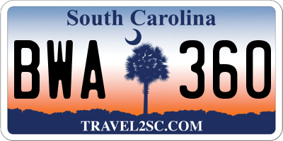 SC license plate BWA360