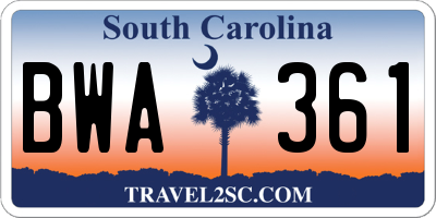 SC license plate BWA361