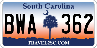 SC license plate BWA362