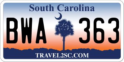 SC license plate BWA363