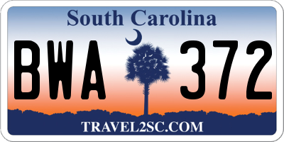 SC license plate BWA372