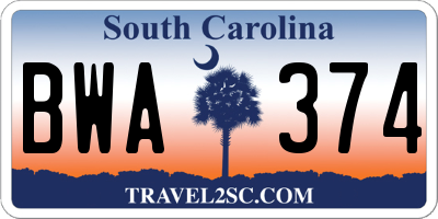 SC license plate BWA374
