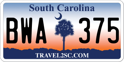 SC license plate BWA375
