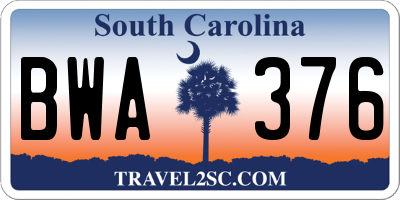 SC license plate BWA376
