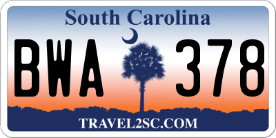 SC license plate BWA378