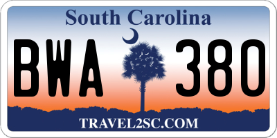 SC license plate BWA380