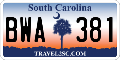 SC license plate BWA381
