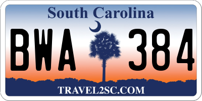 SC license plate BWA384