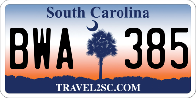 SC license plate BWA385